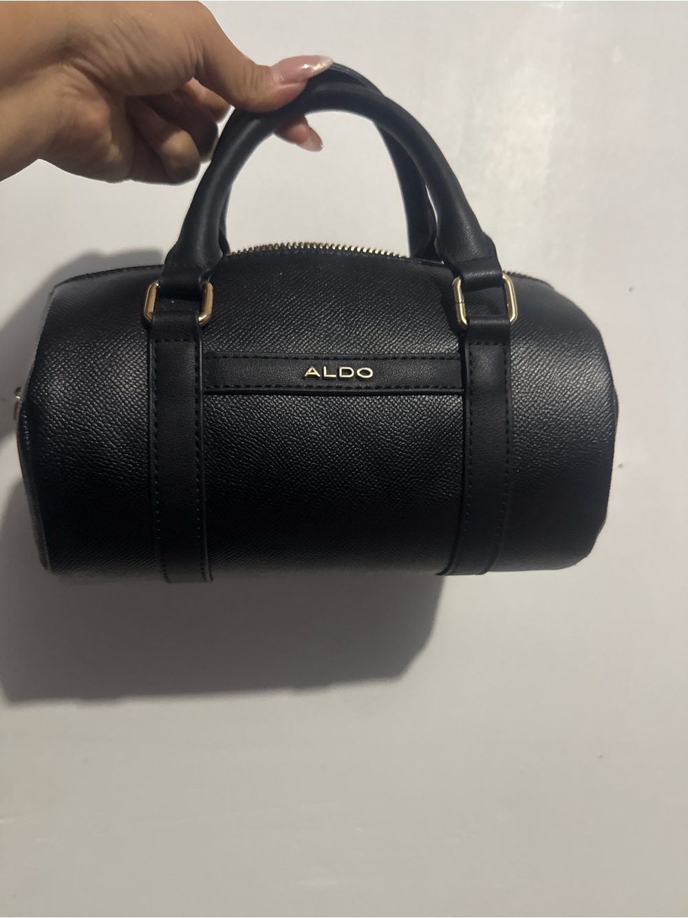 Aldo Black Barrel Toiletry Bag with Gold Hardware